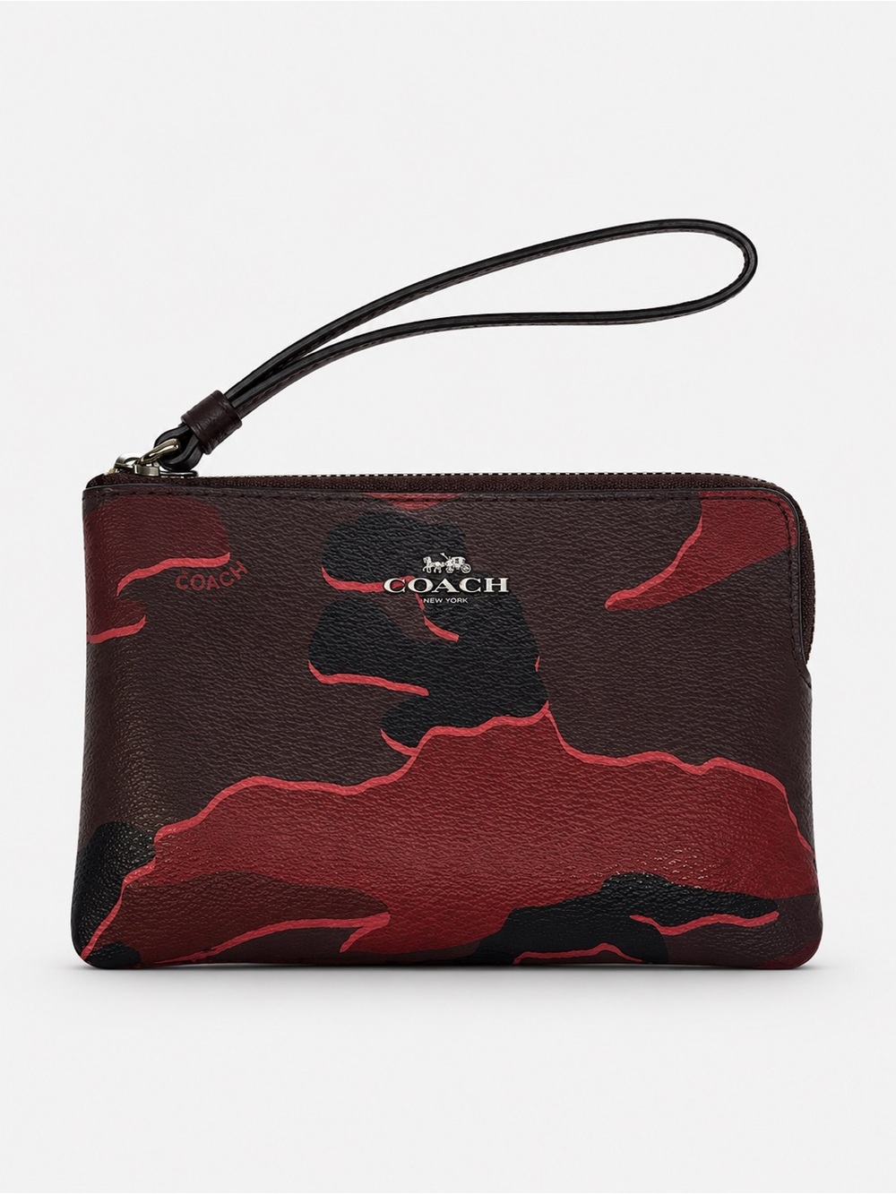 COACH Red and Black Leather Wristlet with Camouflage Print